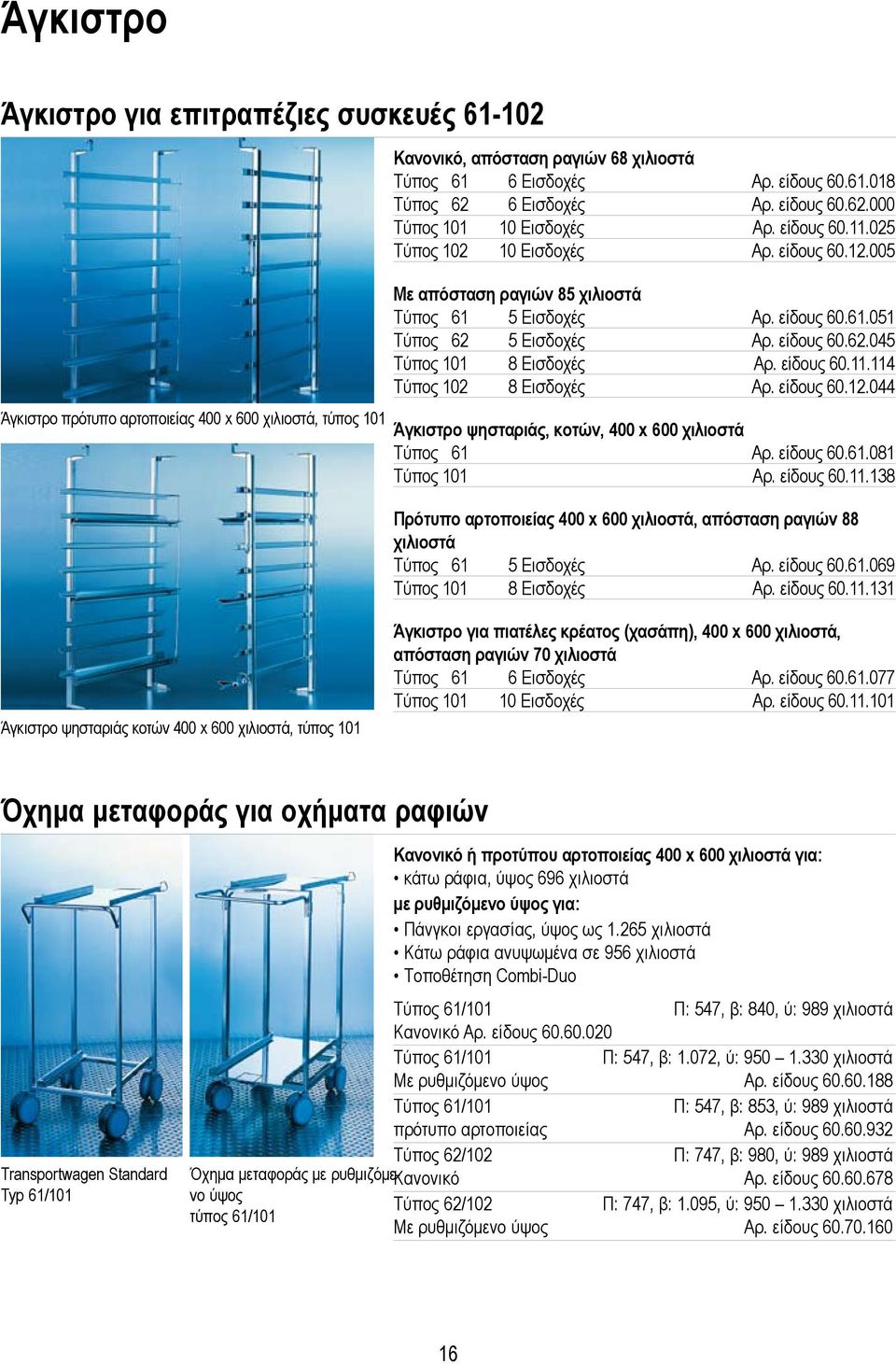 είδους 60.62.045 Τύπος 101 8 Εισδοχές Αρ. είδους 60.11.114 Τύπος 102 8 Εισδοχές Αρ. είδους 60.12.044 Άγκιστρο ψησταριάς, κοτών, 400 x 600 χιλιοστά Τύπος 61 Αρ. είδους 60.61.081 Τύπος 101 Αρ.