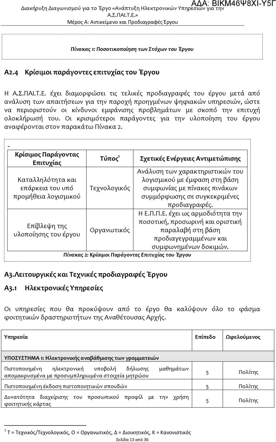 έχει διαμορφώσει τις τελικές προδιαγραφές του έργου μετά από ανάλυση των απαιτήσεων για την παροχή προηγμένων ψηφιακών υπηρεσιών, ώστε να περιοριστούν οι κίνδυνοι εμφάνισης προβλημάτων με σκοπό την