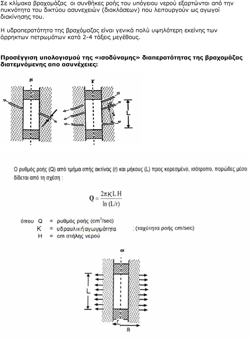 Η υδροπερατότητα της βραχόμαζας είναι γενικά πολύ υψηλότερη εκείνης των άρρηκτων πετρωμάτων