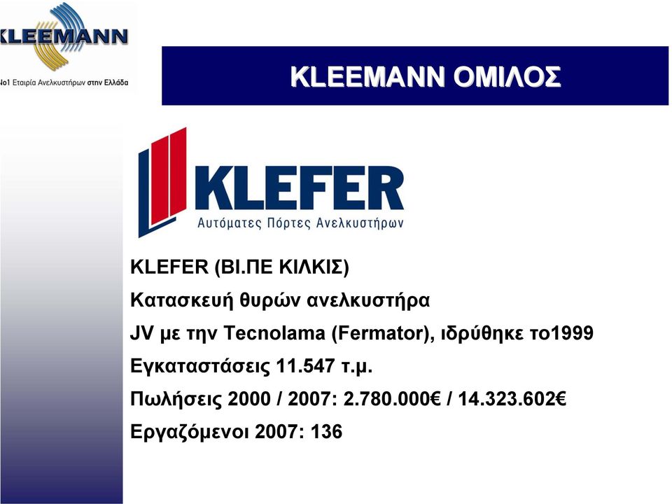 Tecnolama (Fermator), ιδρύθηκε το1999 Εγκαταστάσεις