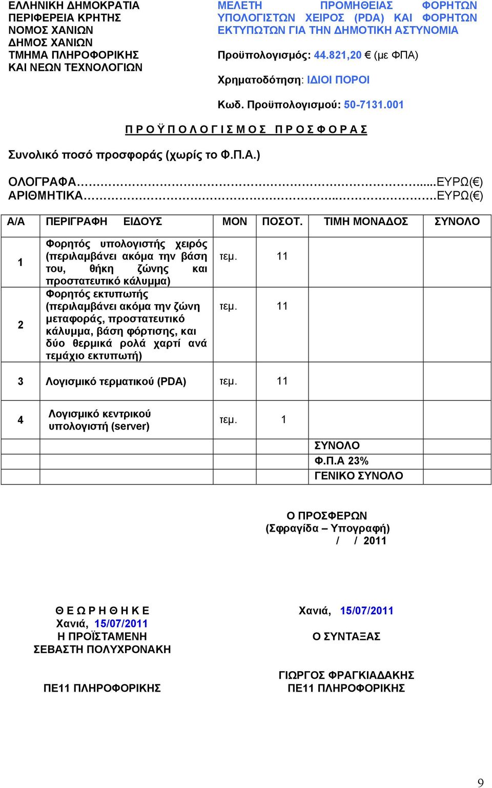 ..ΕΥΡΩ( ) ΑΡΙΘΜΗΤΙΚΑ...ΕΥΡΩ( ) A/A ΠΕΡΙΓΡΑΦΗ ΕΙΔΟΥΣ ΜΟΝ ΠΟΣΟΤ.