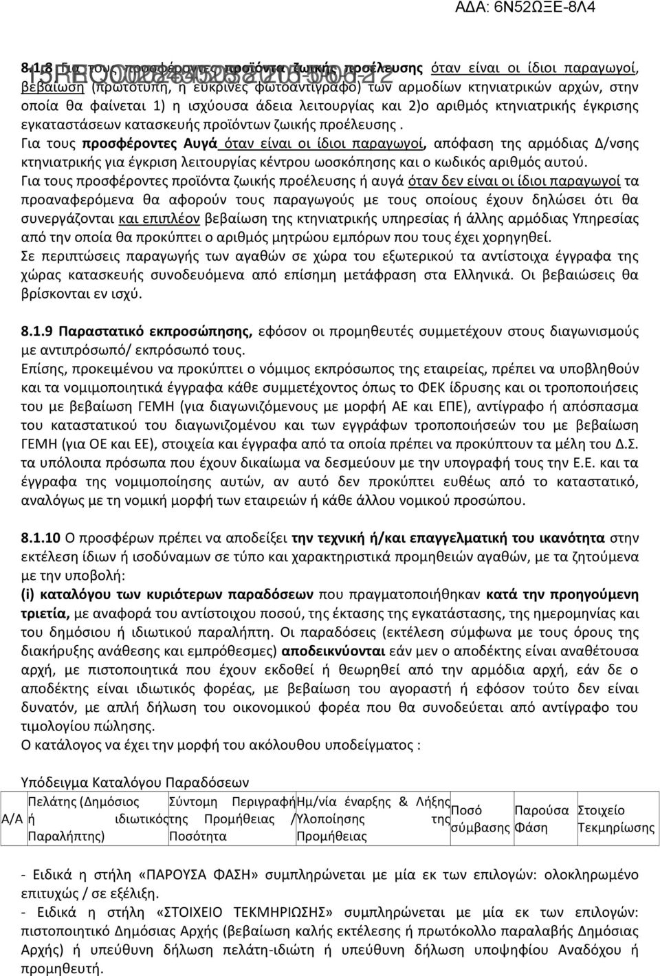 Για τους προσφέροντες Αυγά όταν είναι οι ίδιοι παραγωγοί, απόφαση της αρμόδιας Δ/νσης κτηνιατρικής για έγκριση λειτουργίας κέντρου ωοσκόπησης και ο κωδικός αριθμός αυτού.