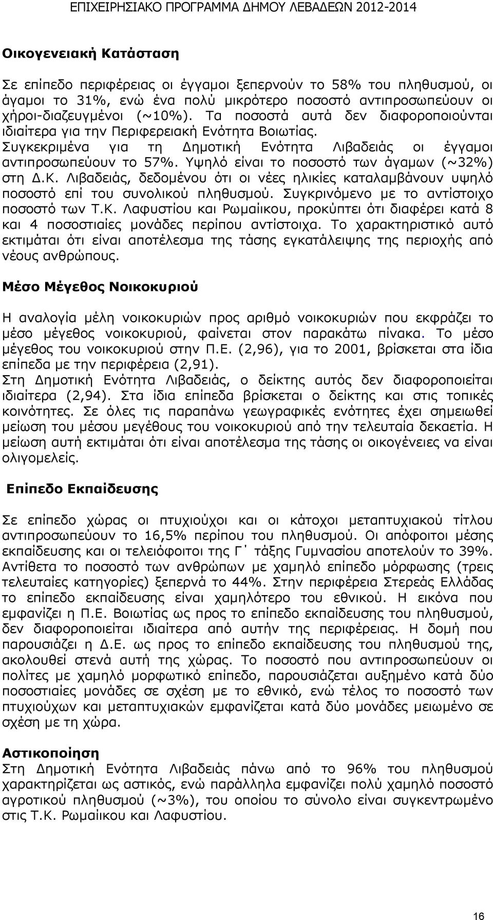 ςειφ είλαη ην πνζνζηφ ησλ άγακσλ (~32%) ζηε Γ.Θ. Ιηβαδεηάο, δεδνκέλνπ φηη νη λέεο ειηθίεο θαηαιακβάλνπλ πςειφ πνζνζηφ επί ηνπ ζπλνιηθνχ πιεζπζκνχ. Ππγθξηλφκελν κε ην αληίζηνηρν πνζνζηφ ησλ Ρ.Θ. Ιαθπζηίνπ θαη Οσκαίηθνπ, πξνθχπηεη φηη δηαθέξεη θαηά 8 θαη 4 πνζνζηηαίεο κνλάδεο πεξίπνπ αληίζηνηρα.