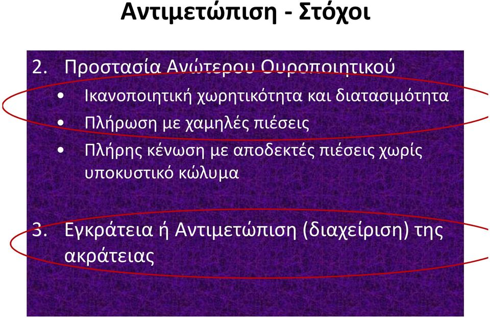 και διατασιμότητα Πλήρωση με χαμηλές πιέσεις Πλήρης κένωση