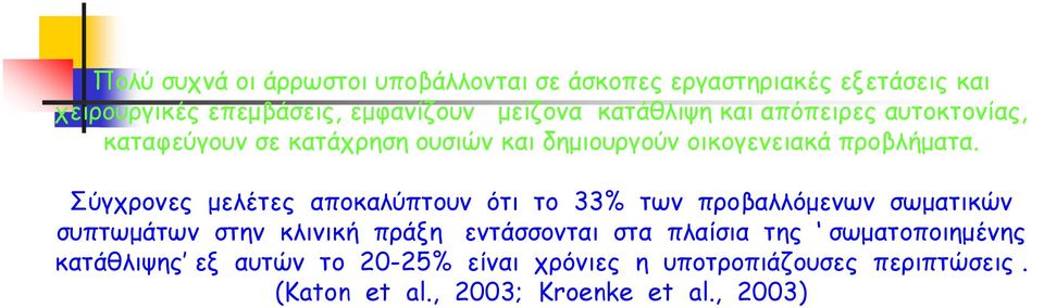 Σύγχρονες µελέτες αποκαλύπτουν ότι το 33% των προβαλλόµενων σωµατικών συπτωµάτων στην κλινική πράξη εντάσσονται στα