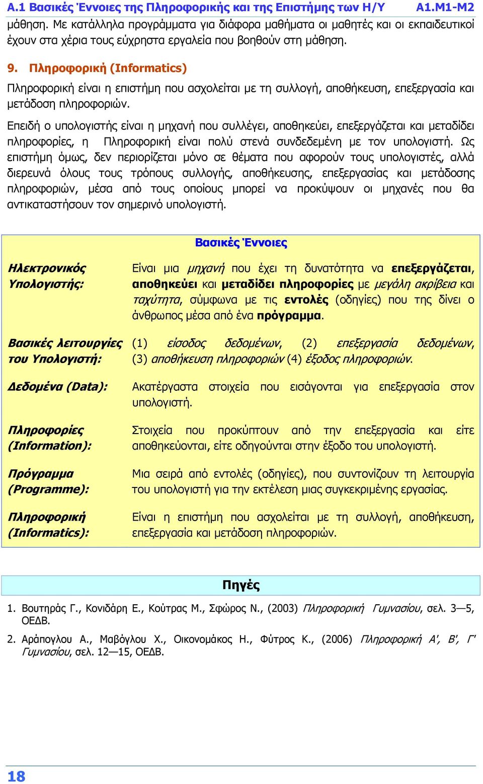 Πληροφορική (Informatics) Πληροφορική είναι η επιστήμη που ασχολείται με τη συλλογή, αποθήκευση, επεξεργασία και μετάδοση πληροφοριών.