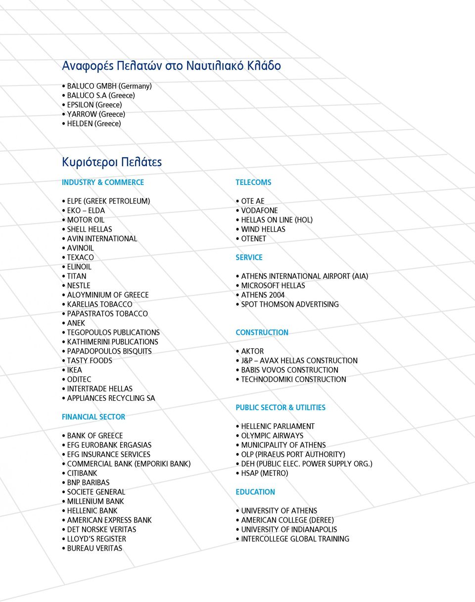 WIND HELLAS AVIN INTERNATIONAL OTENET AVINOIL TEXACO SERVICE ELINOIL TITAN ATHENS INTERNATIONAL AIRPORT (AIA) NESTLE MICROSOFT HELLAS ALOYMINIUM OF GREECE ATHENS 2004 KARELIAS TOBACCO SPOT THOMSON