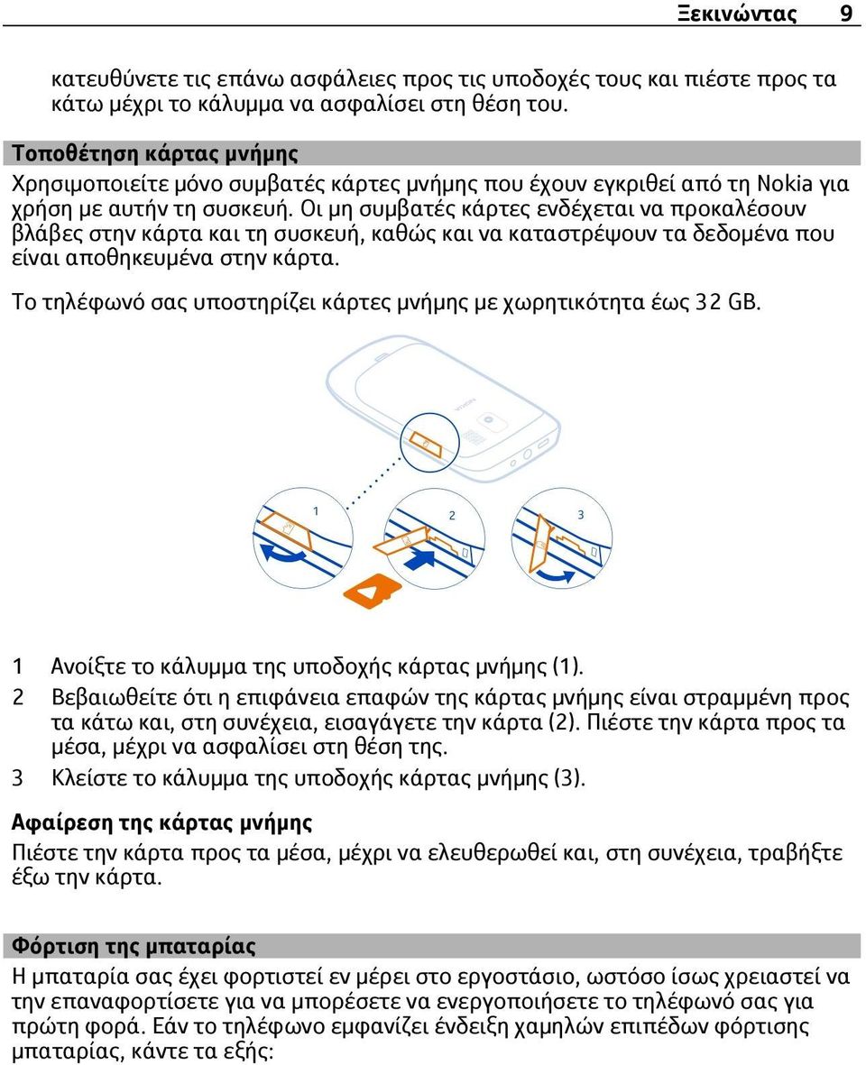 Οι μη συμβατές κάρτες ενδέχεται να προκαλέσουν βλάβες στην κάρτα και τη συσκευή, καθώς και να καταστρέψουν τα δεδομένα που είναι αποθηκευμένα στην κάρτα.