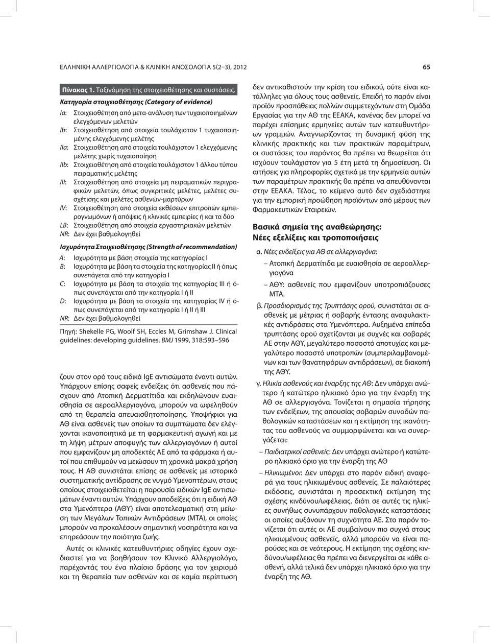 μελέτης IIa: Στοιχειοθέτηση από στοιχεία τουλάχιστον 1 ελεγχόμενης μελέτης χωρίς τυχαιοποίηση IIb: Στοιχειοθέτηση από στοιχεία τουλάχιστον 1 άλλου τύπου πειραματικής μελέτης III: Στοιχειοθέτηση από