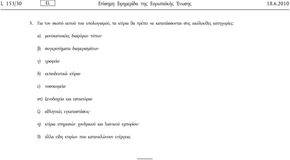 μονοκατοικίες διαφόρων τύπων β) συγκροτήματα διαμερισμάτων γ) γραφεία δ) εκπαιδευτικά κτίρια ε) νοσοκομεία