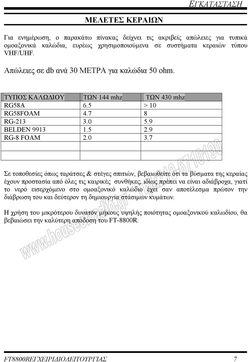 7 Σε τοποθεσίες όπως ταράτσες & στέγες σπιτιών, βεβαιωθείτε ότι τα βύσµατα της κεραίας έχουν προστασία από όλες τις καιρικές συνθήκες, ιδίως πρέπει να είναι αδιάβροχα, γιατί το νερό εισερχόµενο στο