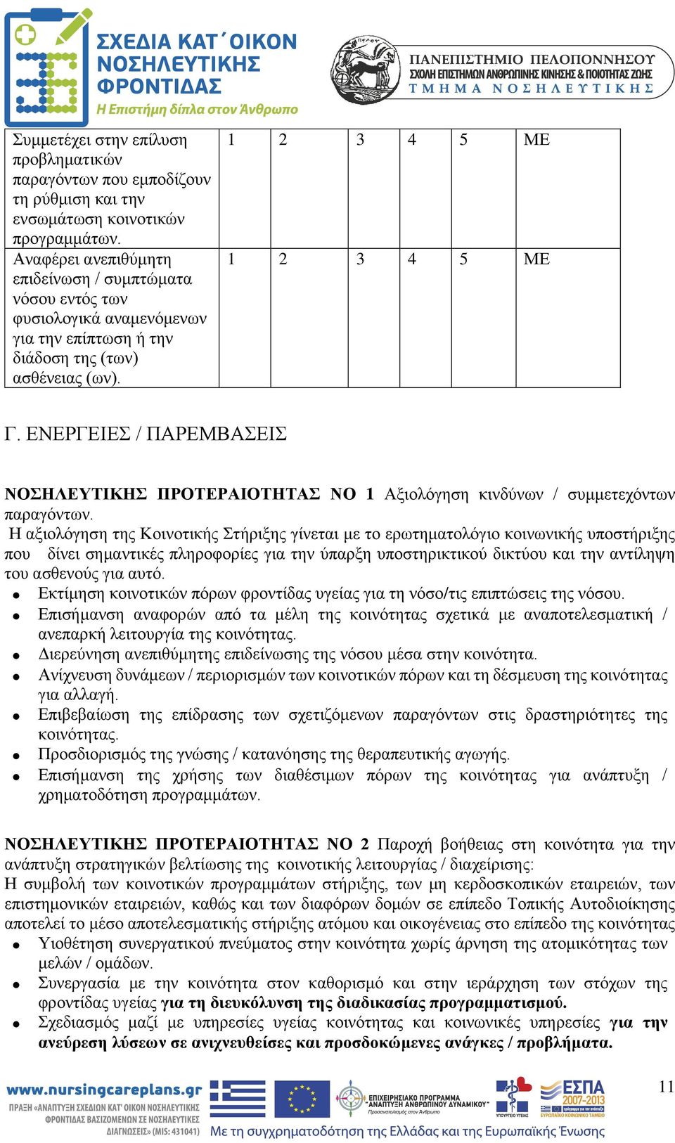ΕΝΕΡΓΕΙΕΣ / ΠΑΡΕΜΒΑΣΕΙΣ ΝΟΣΗΛΕΥΤΙΚΗΣ ΠΡΟΤΕΡΑΙΟΤΗΤΑΣ ΝΟ 1 Αξιολόγηση κινδύνων / συμμετεχόντων παραγόντων.