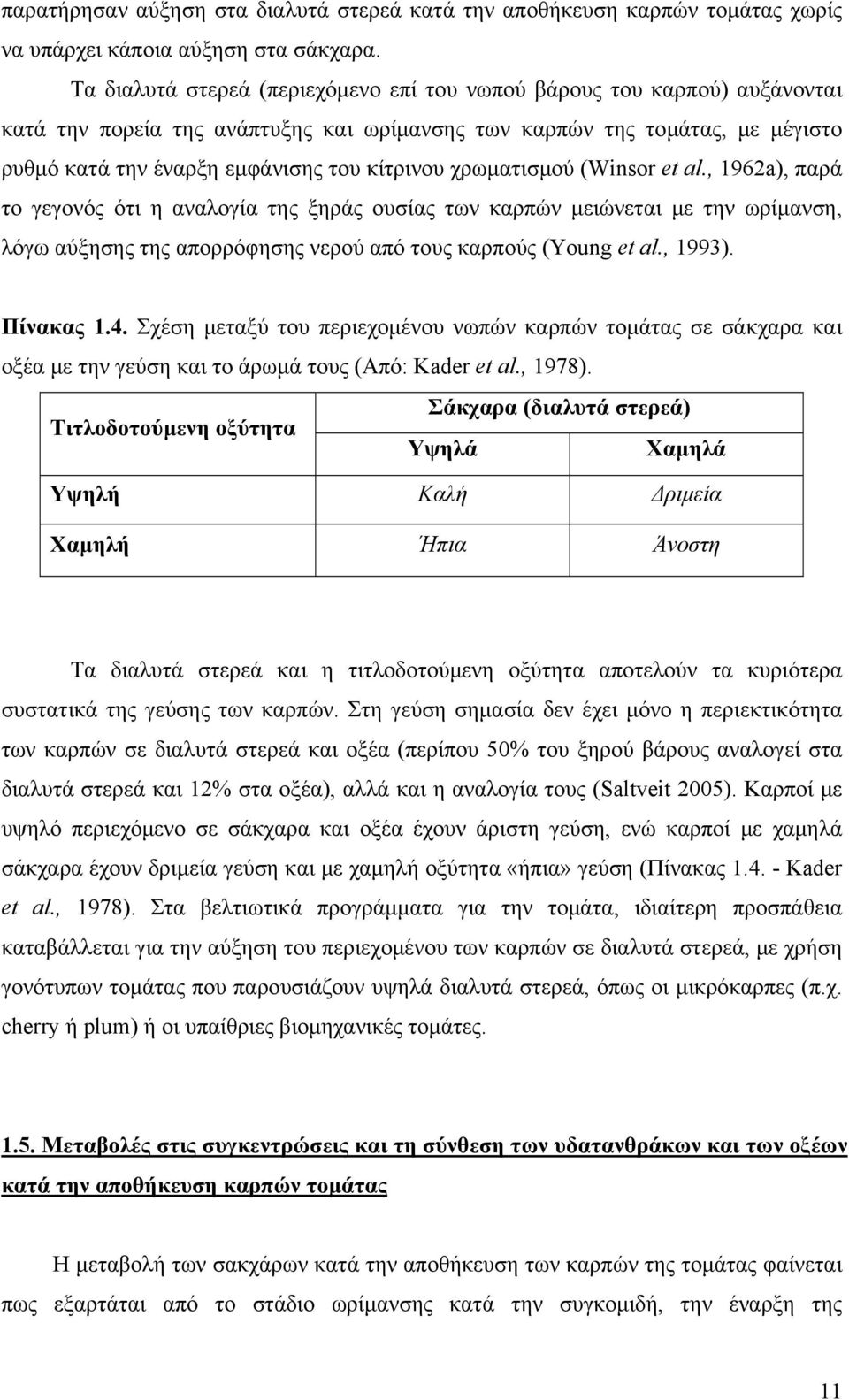 χρωματισμού (Winsor et al., 1962a), παρά το γεγονός ότι η αναλογία της ξηράς ουσίας των καρπών μειώνεται με την ωρίμανση, λόγω αύξησης της απορρόφησης νερού από τους καρπούς (Young et al., 1993).