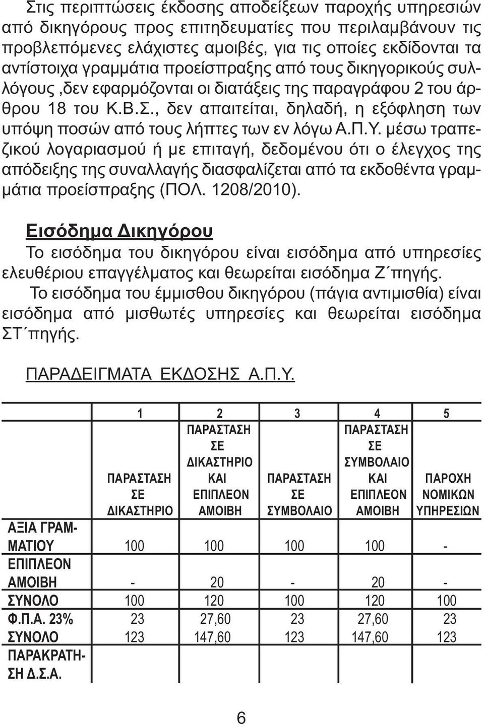 Π.Υ. µέσω τραπεζικού λογαριασµού ή µε επιταγή, δεδοµένου ότι ο έλεγχος της απόδειξης της συναλλαγής διασφαλίζεται από τα εκδοθέντα γραµ- µάτια προείσπραξης (ΠΟΛ. 1208/2010).