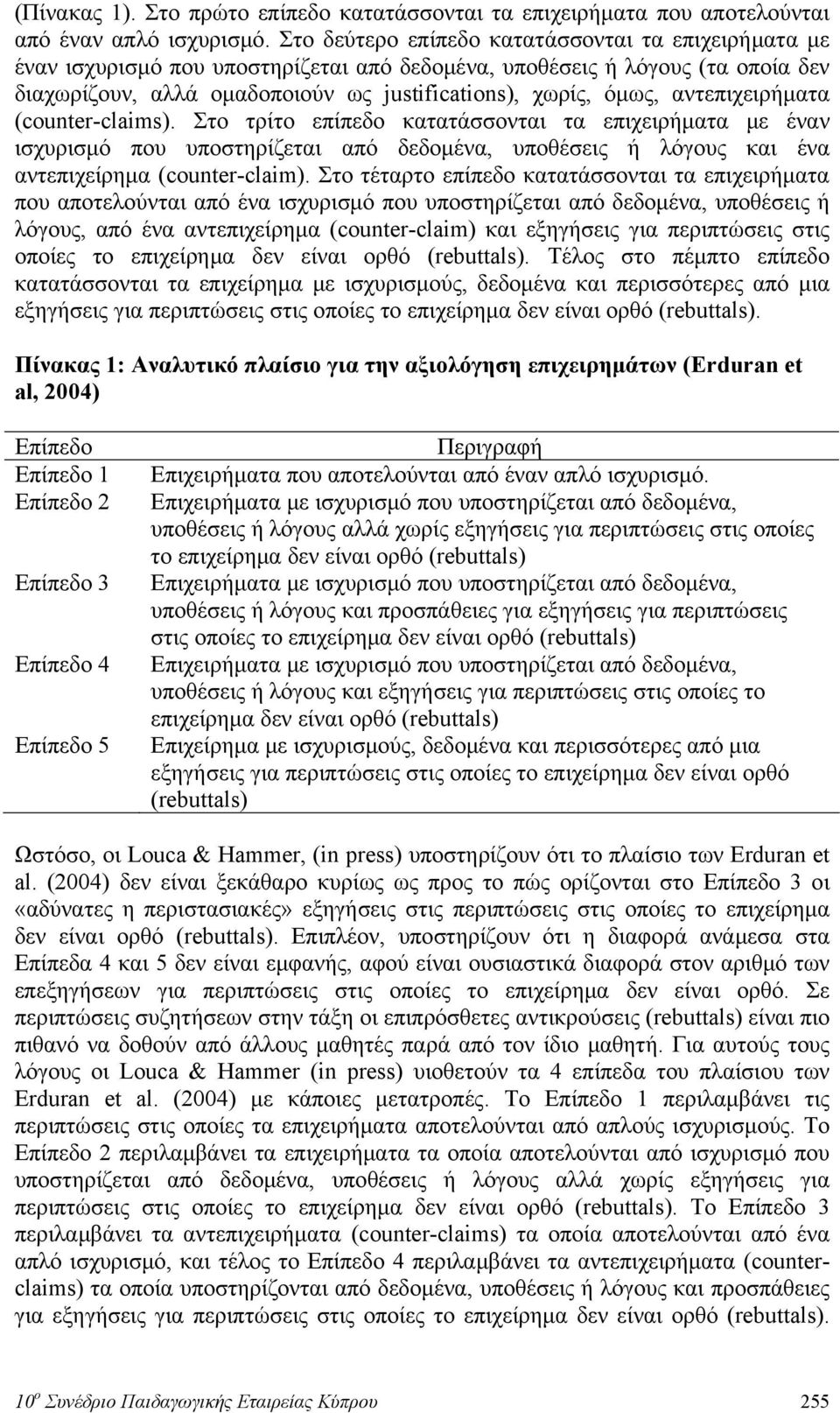 αντεπιχειρήματα (counter-claims). Στο τρίτο επίπεδο κατατάσσονται τα επιχειρήματα με έναν ισχυρισμό που υποστηρίζεται από δεδομένα, υποθέσεις ή λόγους και ένα αντεπιχείρημα (counter-claim).