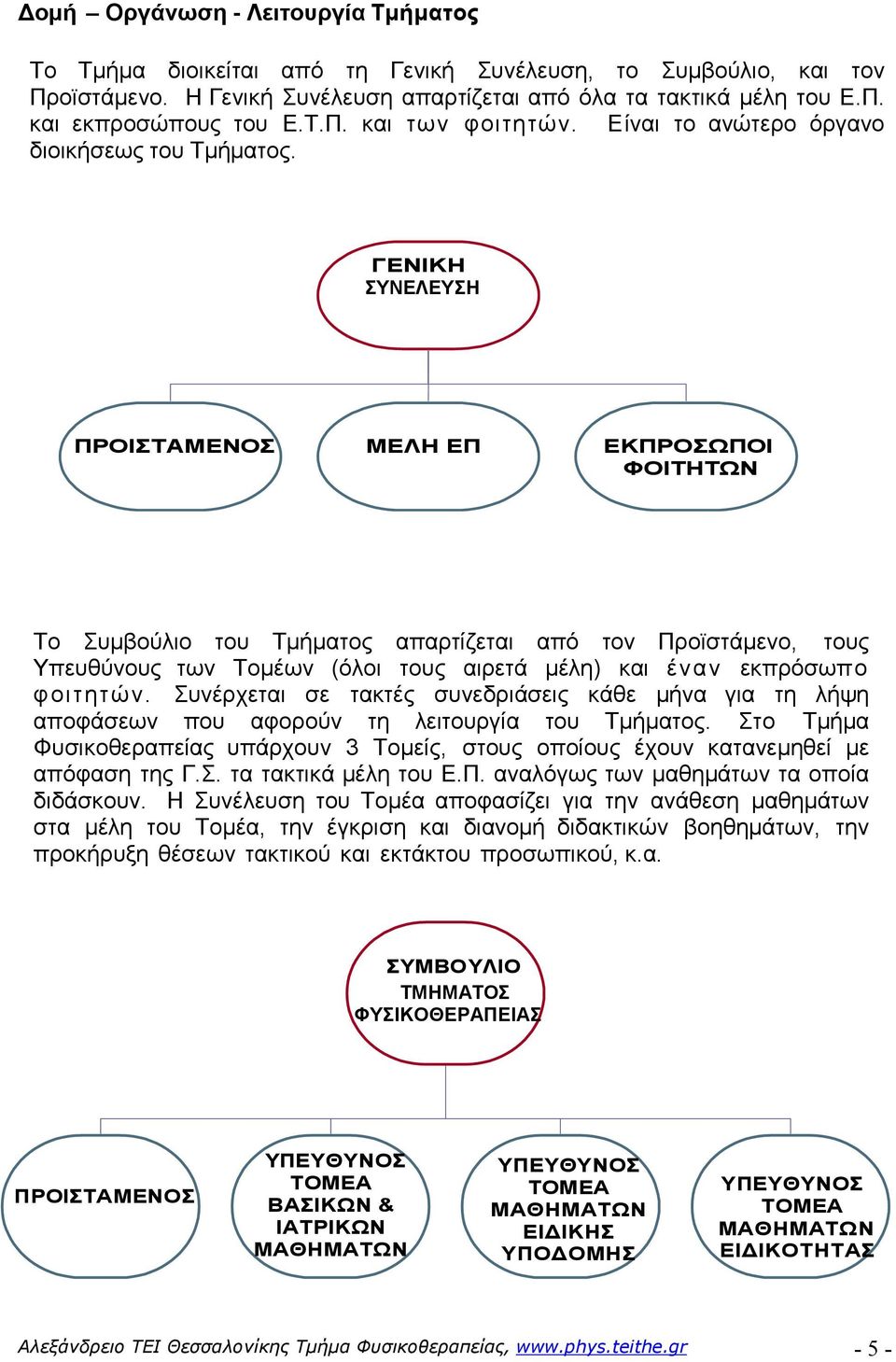 ΓΕΝΙΚΗ ΣΥΝΕΛΕΥΣΗ ΠΡΟΙΣΤΑΜΕΝΟΣ ΜΕΛΗ ΕΠ ΕΚΠΡΟΣΩΠΟΙ ΦΟΙΤΗΤΩΝ Το Συµβούλιο του Τµήµατος απαρτίζεται από τον Προϊστάµενο, τους Υπευθύνους των Τοµέων (όλοι τους αιρετά µέλη) και έναν εκπρόσωπο φοιτητών.