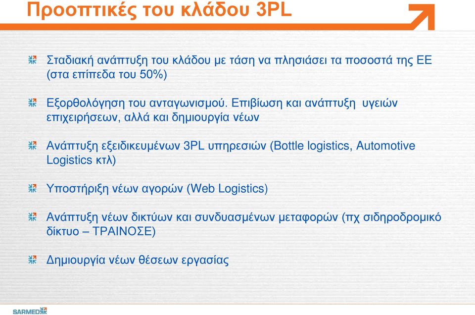 Επιβίωση και ανάπτυξη υγειών επιχειρήσεων, αλλά και δημιουργία νέων Ανάπτυξη εξειδικευμένων 3PL υπηρεσιών