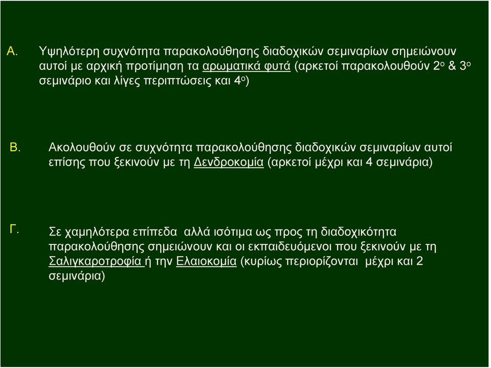 Ακολουθούν σε συχνότητα παρακολούθησης διαδοχικών σεμιναρίων αυτοί επίσης που ξεκινούν με τη Δενδροκομία (αρκετοί μέχρι και 4