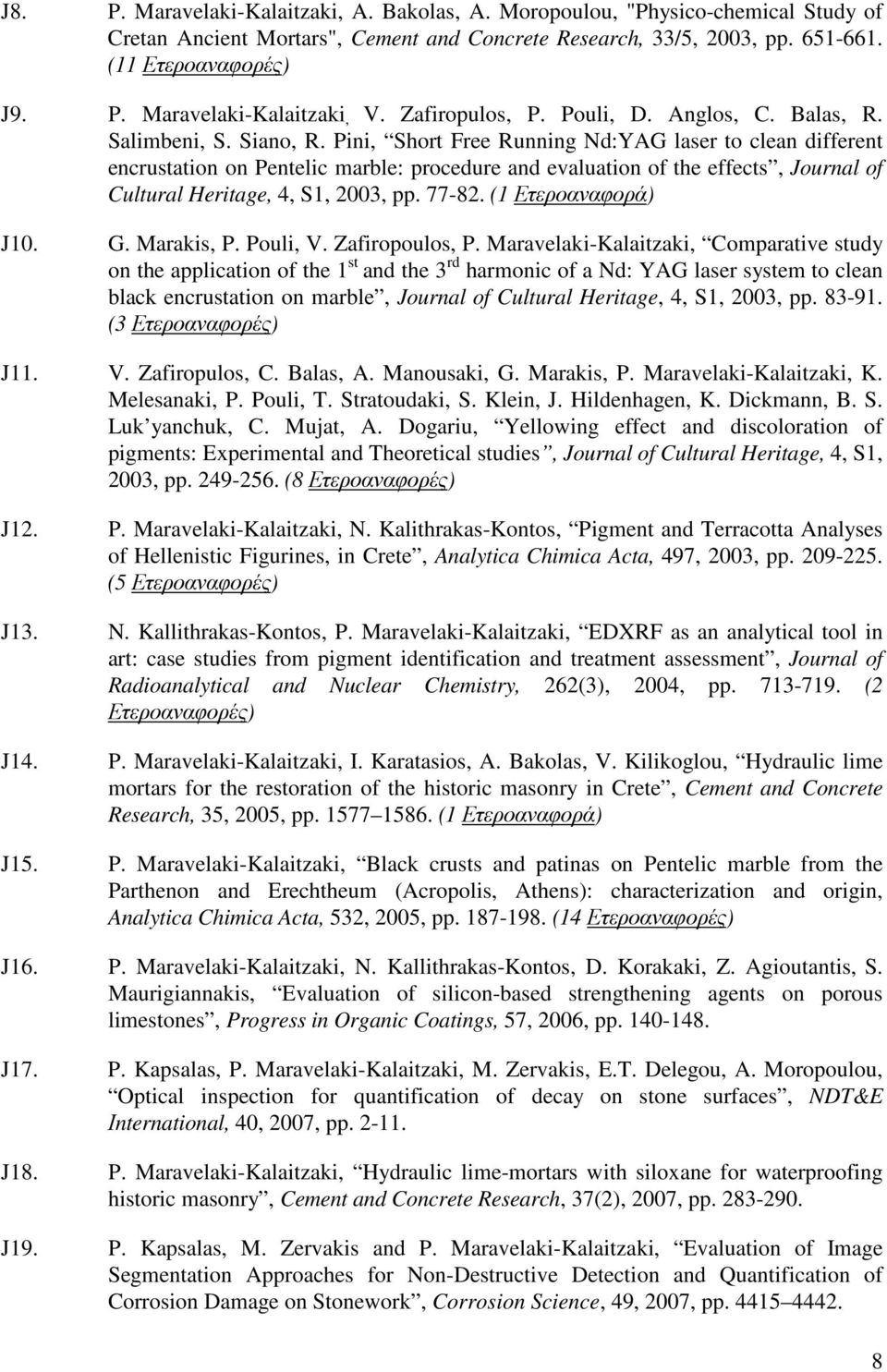 Pini, Short Free Running Nd:YAG laser to clean different encrustation on Pentelic marble: procedure and evaluation of the effects, Journal of Cultural Heritage, 4, S1, 2003, pp. 77-82.