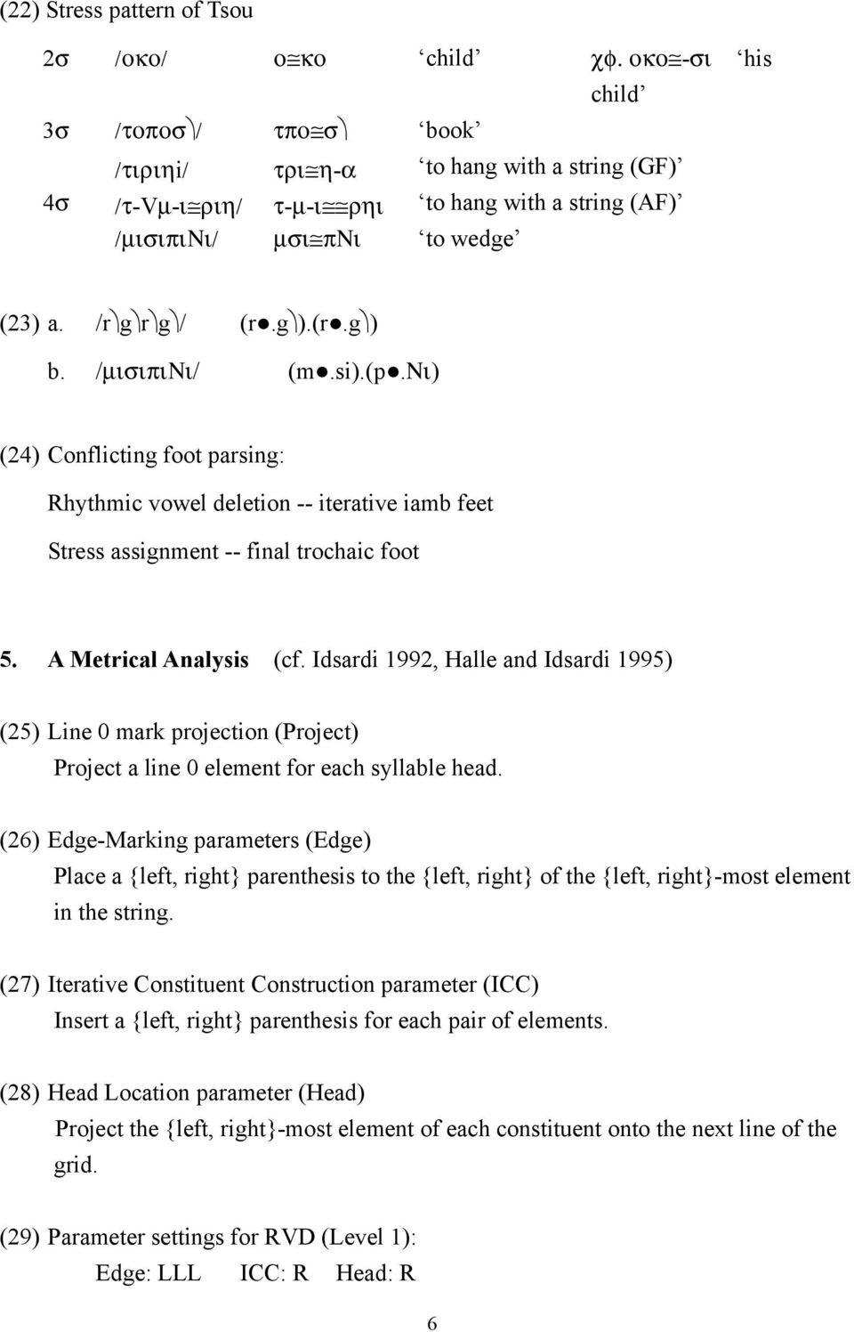 /µισιπινι/ (m.si).(p.νι) (24) Conflicting foot parsing: Rhythmic vowel deletion -- iterative iamb feet Stress assignment -- final trochaic foot 5. A Metrical Analysis (cf.