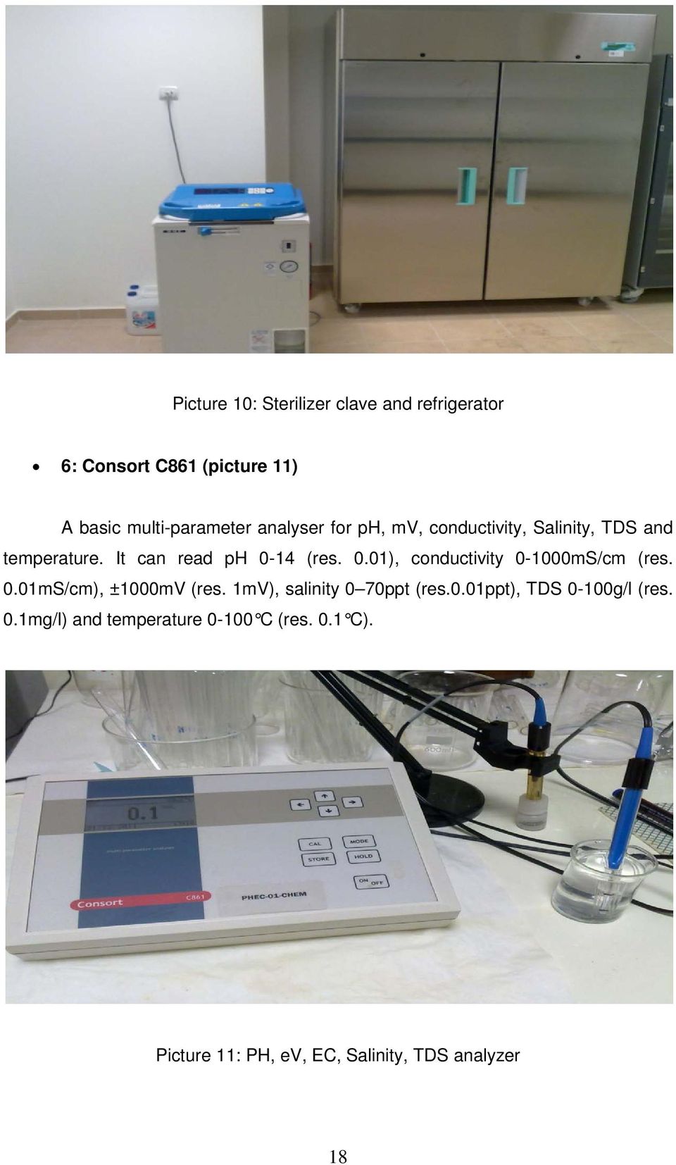 14 (res. 0.01), conductivity 0-1000mS/cm (res. 0.01mS/cm), ±1000mV (res. 1mV), salinity 0 70ppt (res.