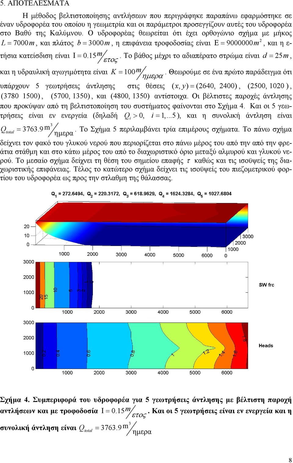 Το βάθος µέχρι το αδιαπέρατο στρώµα είναι d = 5m, και η υδραυλική αγωγιµότητα είναι K = 100 m.