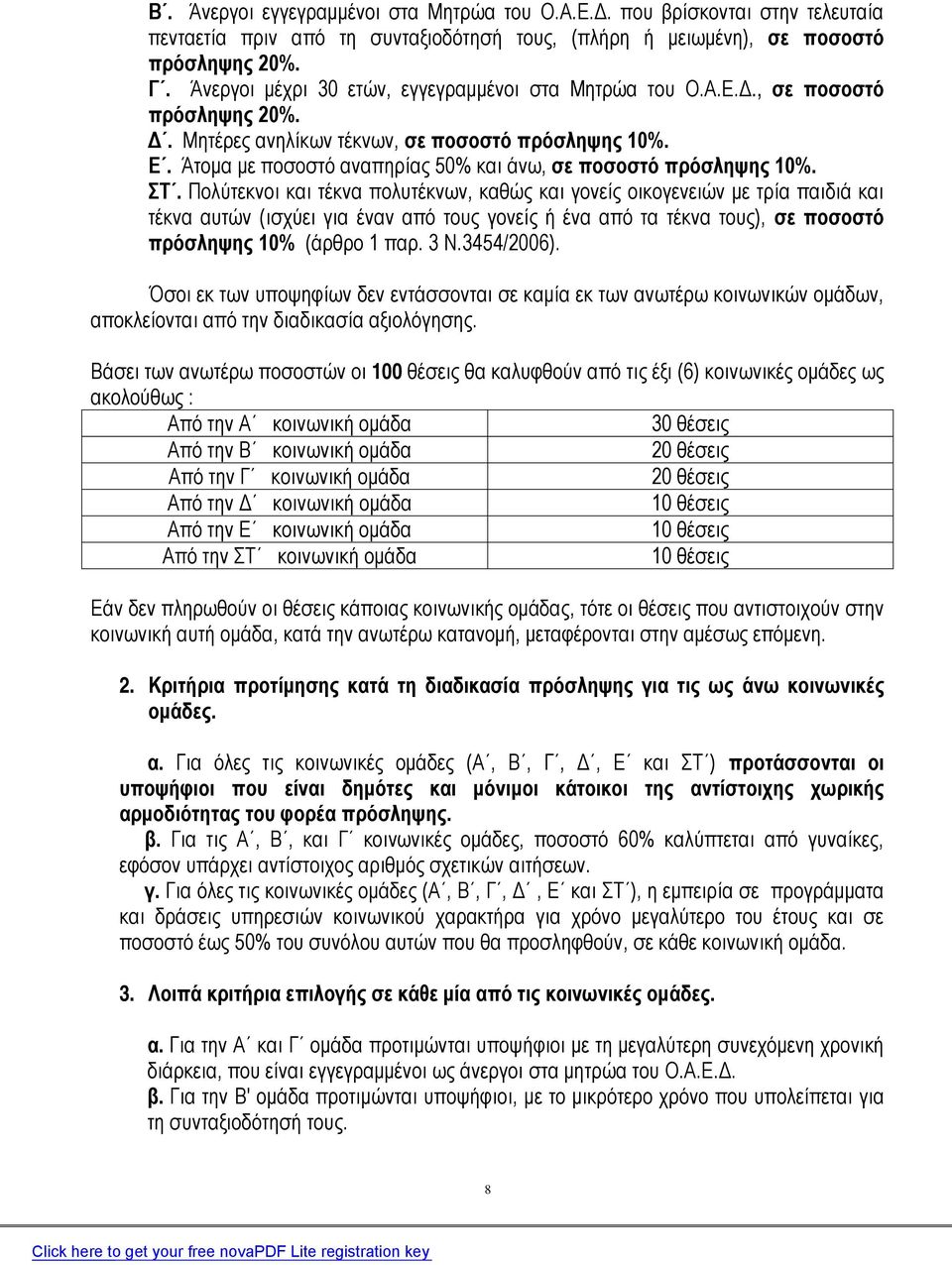 Άτομα με ποσοστό αναπηρίας 50% και άνω, σε ποσοστό πρόσληψης 10%. ΣΤ.