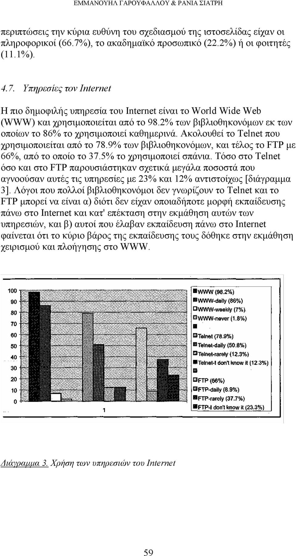 2% των βιβλιοθηκονόμων εκ των οποίων το 86% το χρησιμοποιεί καθημερινά. Ακολουθεί το Telnet που χρησιμοποιείται από το 78.9% των βιβλιοθηκονόμων, και τέλος το FTP με 66%, από το οποίο το 37.