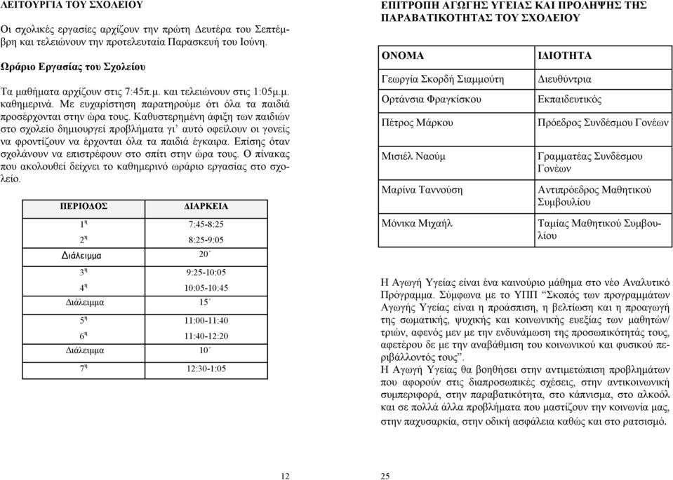 Καθυστερημένη άφιξη των παιδιών στο σχολείο δημιουργεί προβλήματα γι αυτό οφείλουν οι γονείς να φροντίζουν να έρχονται όλα τα παιδιά έγκαιρα.