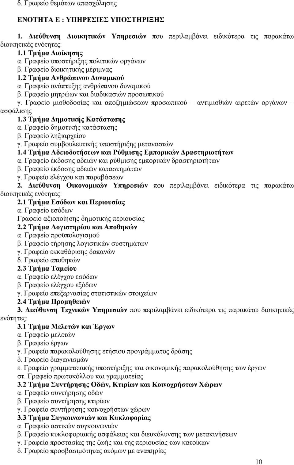 Γραφείο µισθοδοσίας και αποζηµιώσεων προσωπικού αντιµισθιών αιρετών οργάνων ασφάλισης 1.3 Τµήµα ηµοτικής Κατάστασης α. Γραφείο δηµοτικής κατάστασης β. Γραφείο ληξιαρχείου γ.