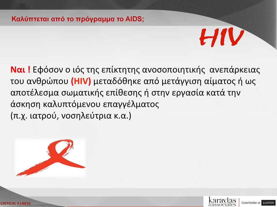 (HIV) μεταδόθηκε από μετάγγιση αίματος ή ως αποτέλεσμα σωματικής