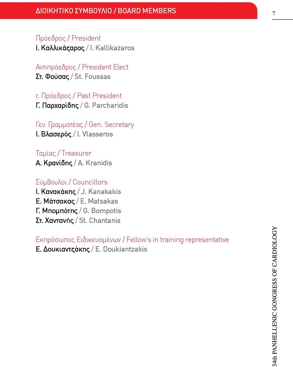 Vlasseros Ταμίας / Treasurer Α. Κρανίδης / Α. Kranidis Σύμβουλοι / Councillors Ι. Κανακάκης / J. Kanakakis Ε. Μάτσακας / E. Matsakas Γ.