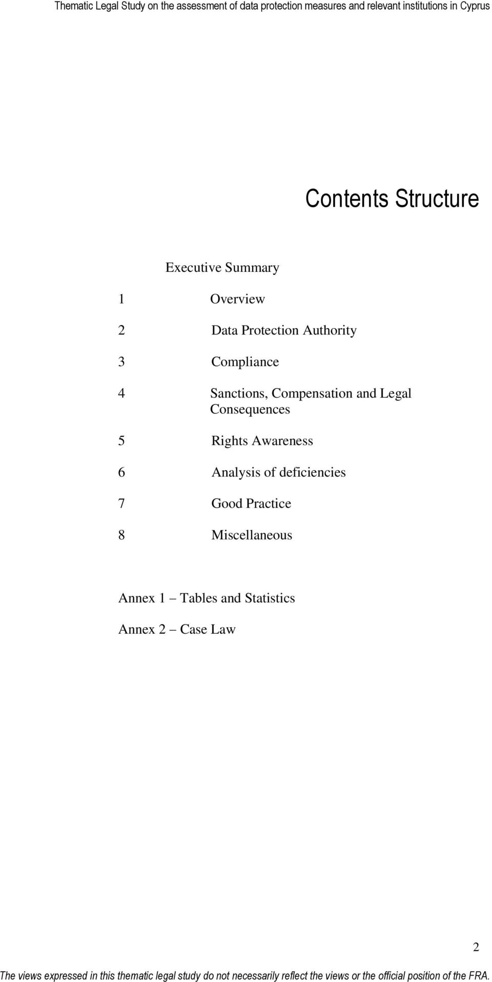 Good Practice 8 Miscellaneous Annex 1 Tables and Statistics Annex 2 Case Law The views expressed