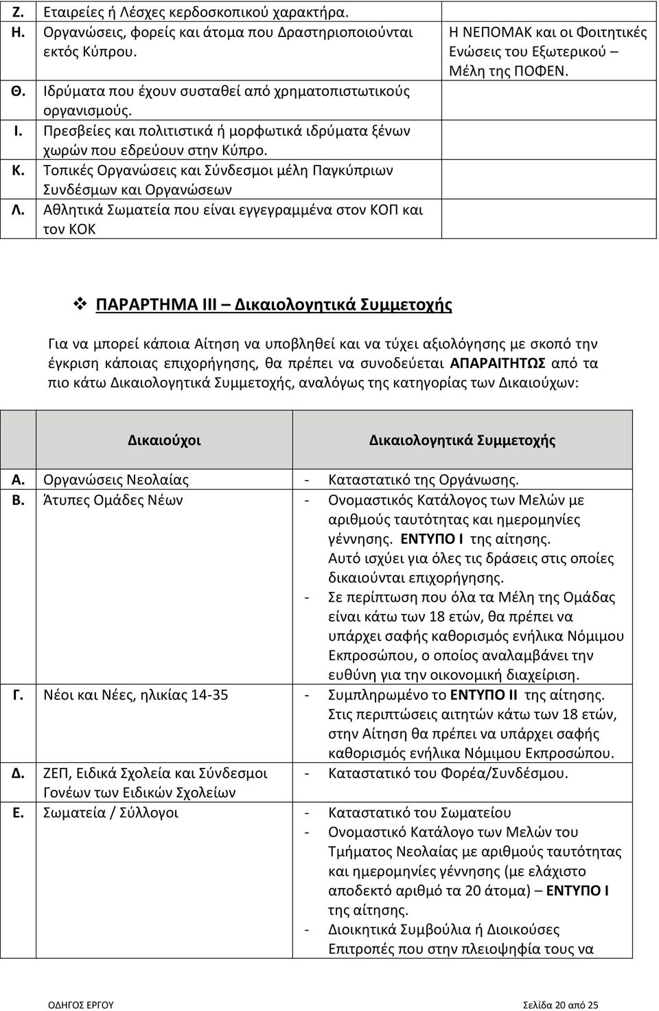 προ. Κ. Τοπικές Οργανώσεις και Σύνδεσμοι μέλη Παγκύπριων Συνδέσμων και Οργανώσεων Λ.