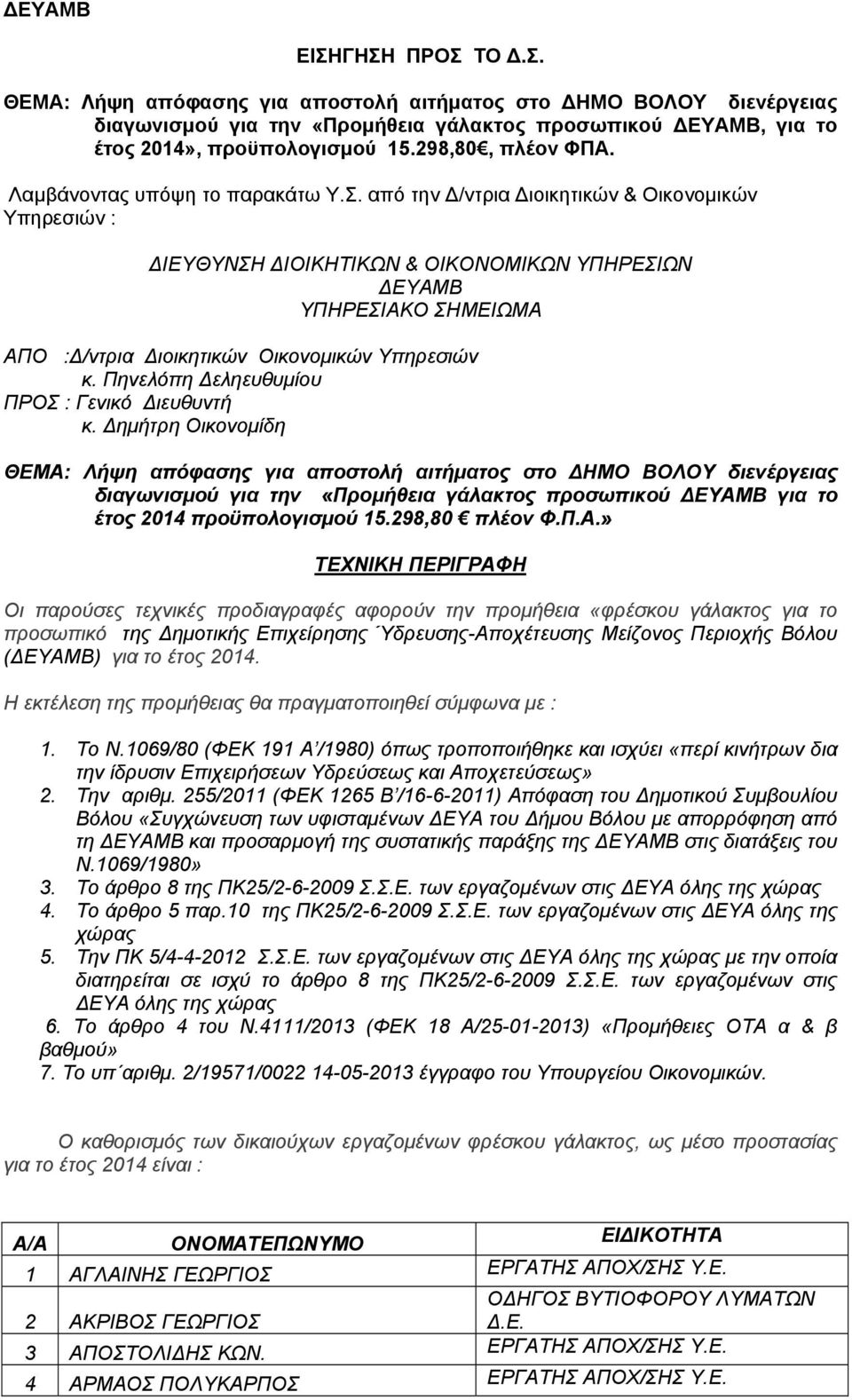 από την Δ/ντρια Διοικητικών & Οικονομικών Υπηρεσιών : ΔΙΕΥΘΥΝΣΗ ΔΙΟΙΚΗΤΙΚΩΝ & ΟΙΚΟΝΟΜΙΚΩΝ ΥΠΗΡΕΣΙΩΝ ΔΕΥΑΜΒ ΥΠΗΡΕΣΙΑΚΟ ΣΗΜΕΙΩΜΑ ΑΠO :Δ/ντρια Διοικητικών Οικονομικών Υπηρεσιών κ.