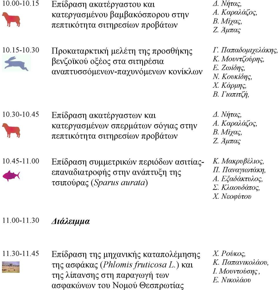 45 Επίδραση ακατέργαστων και κατεργασμένων σπερμάτων σόγιας στην πεπτικότητα σιτηρεσίων προβάτων 10.45-11.