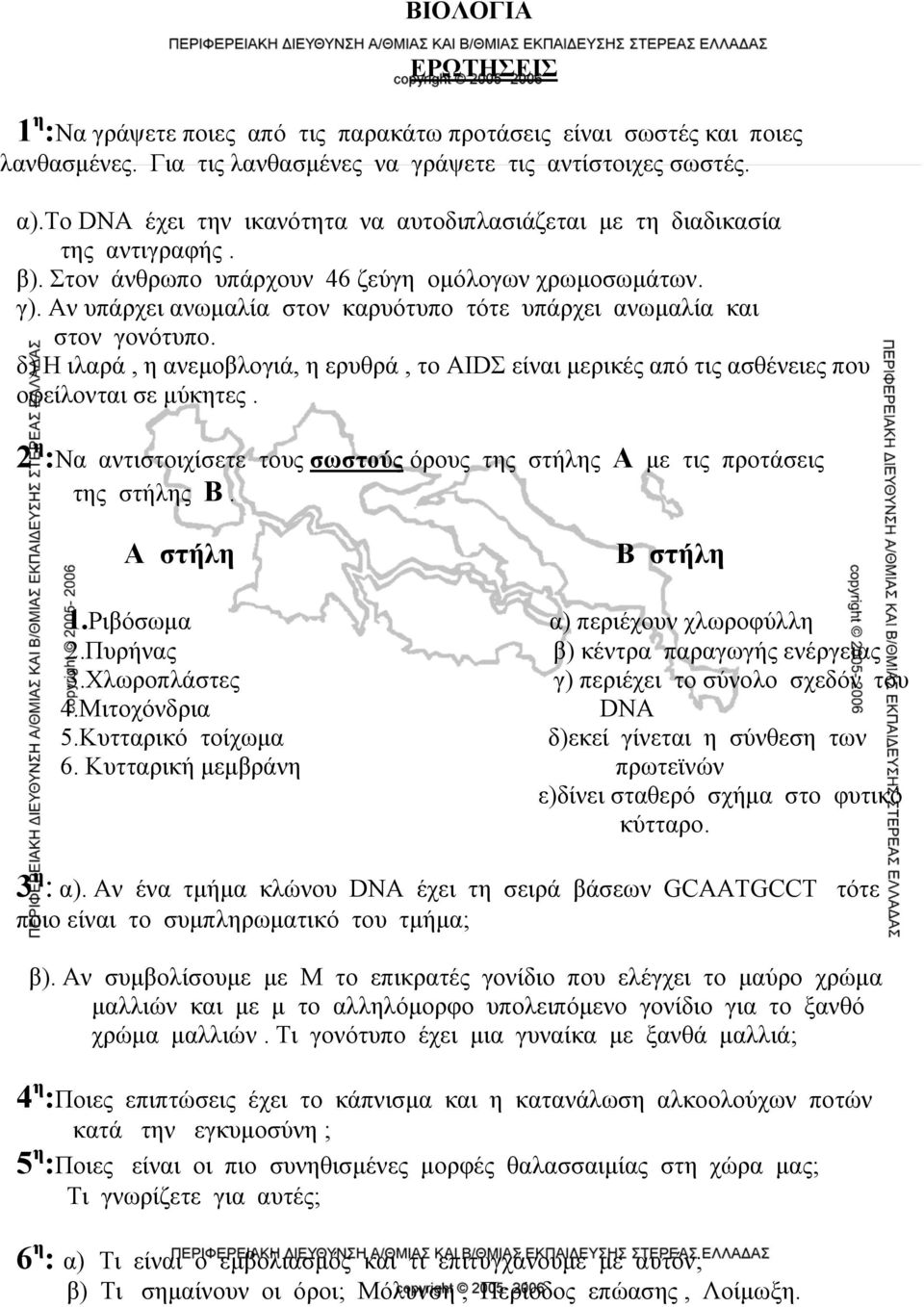 Αν υπάρχει ανωμαλία στον καρυότυπο τότε υπάρχει ανωμαλία και στον γονότυπο. δ) Η ιλαρά, η ανεμοβλογιά, η ερυθρά, το AIDΣ είναι μερικές από τις ασθένειες που οφείλονται σε μύκητες.