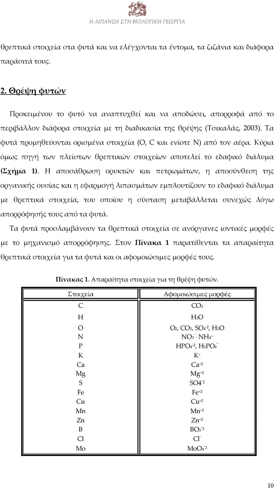 Τα φυτά προμηθεύονται ορισμένα στοιχεία (O, C και ενίοτε N) από τον αέρα. Κύρια όμως πηγή των πλείστων θρεπτικών στοιχείων αποτελεί το εδαφικό διάλυμα (Σχήμα 1).