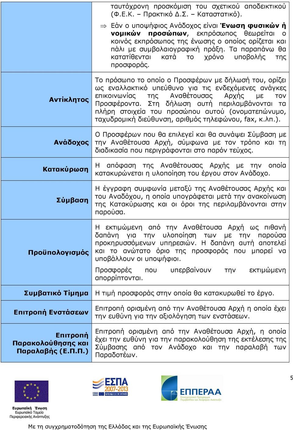 Τα παραπάνω θα κατατίθενται κατά το χρόνο υποβολής της προσφοράς.