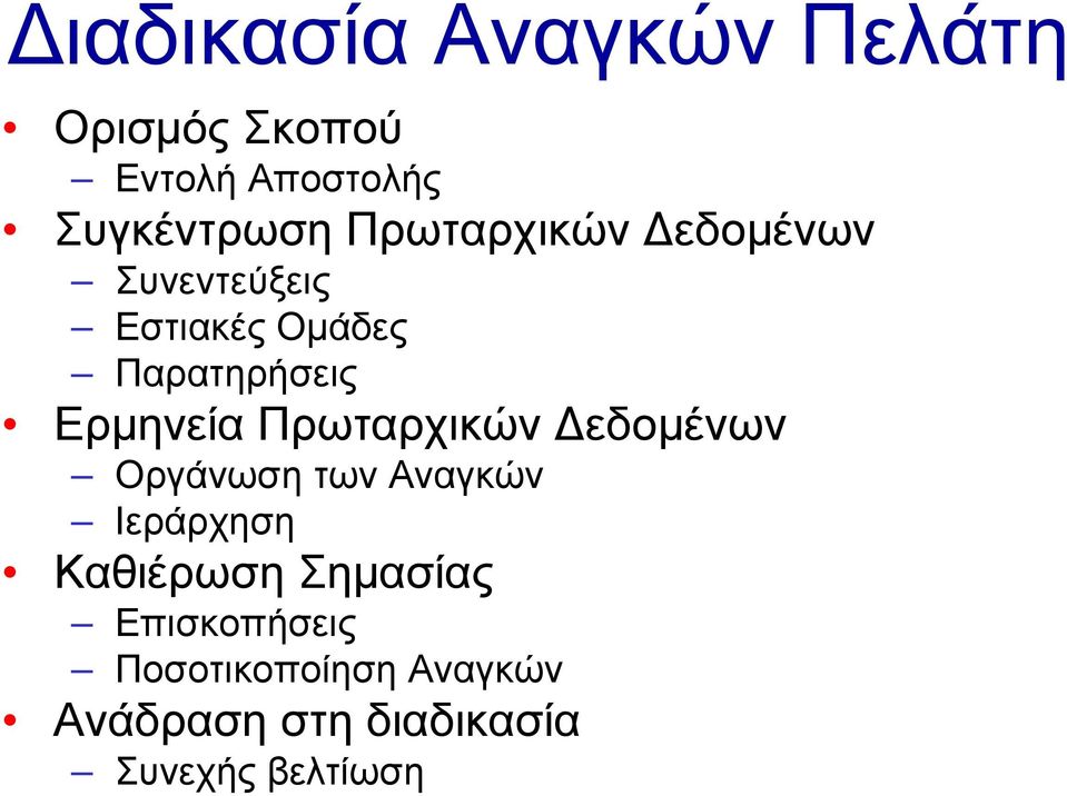 Πρωταρχικών εδοµένων Οργάνωση των Αναγκών Ιεράρχηση Καθιέρωση Σηµασίας