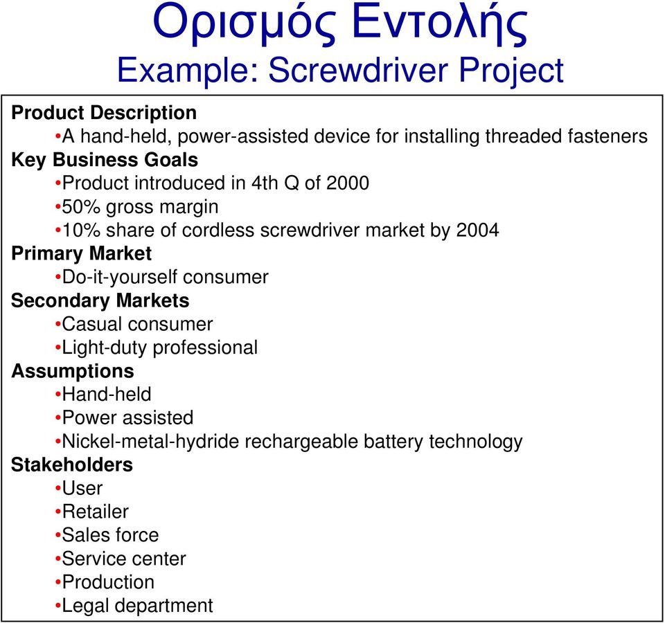 Primary Market Do-it-yourself consumer Secondary Markets Casual consumer Light-duty professional Assumptions Hand-held Power