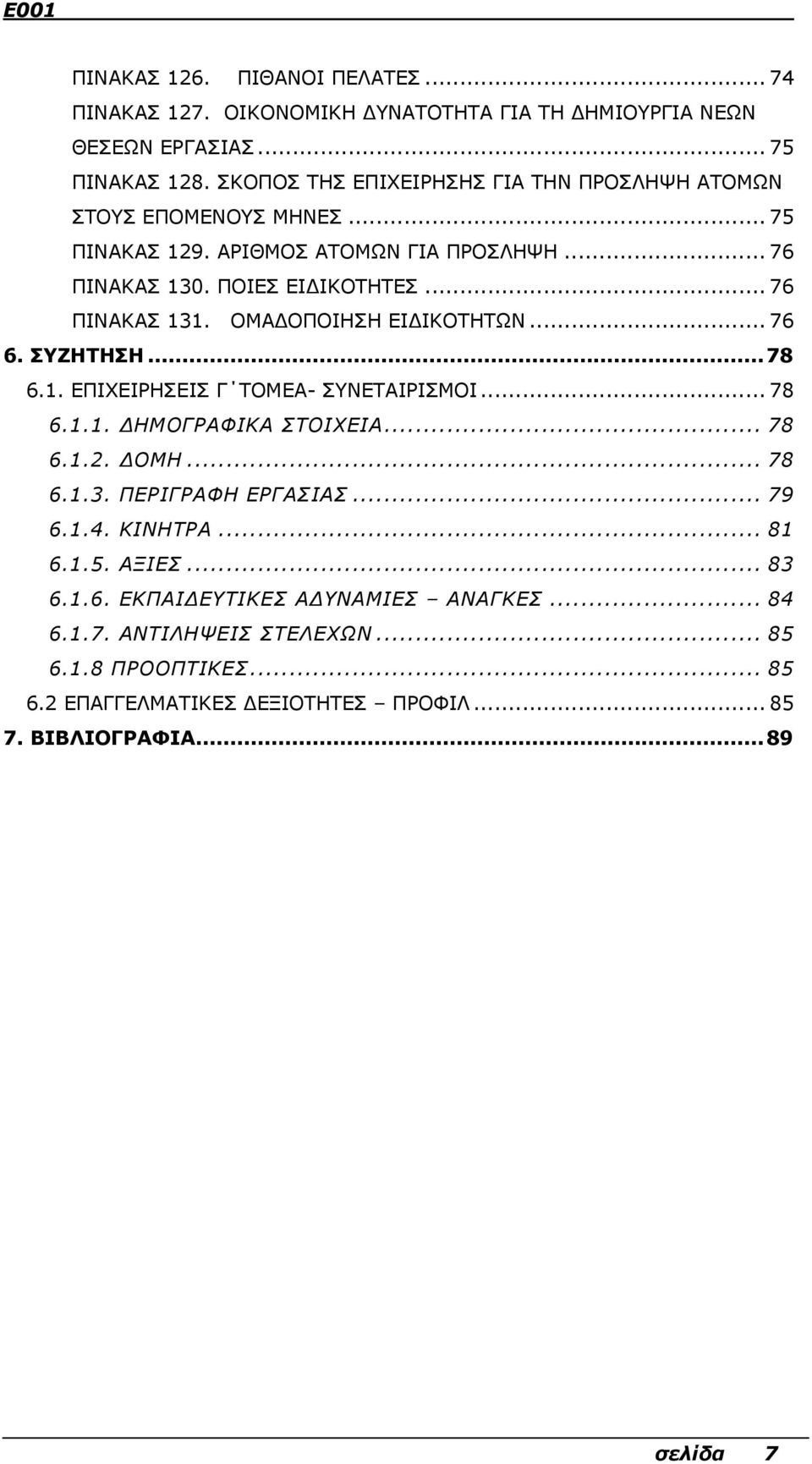 ΟΜΑ ΟΠΟΙΗΣΗ ΕΙ ΙΚΟΤΗΤΩΝ... 76 6. ΣΥΖΗΤΗΣΗ...78 6.1. ΕΠΙΧΕΙΡΗΣΕΙΣ Γ ΤΟΜΕΑ- ΣΥΝΕΤΑΙΡΙΣΜΟΙ... 78 6.1.1. ΗΜΟΓΡΑΦΙΚΑ ΣΤΟΙΧΕΙΑ... 78 6.1.2. ΟΜΗ... 78 6.1.3. ΠΕΡΙΓΡΑΦΗ ΕΡΓΑΣΙΑΣ.