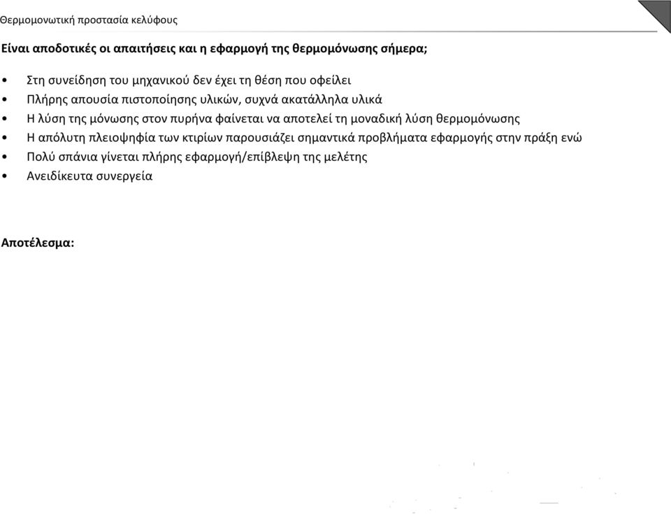 στον πυρήνα φαίνεται να αποτελεί τη μοναδική λύση θερμομόνωσης Η απόλυτη πλειοψηφία των κτιρίων παρουσιάζει σημαντικά