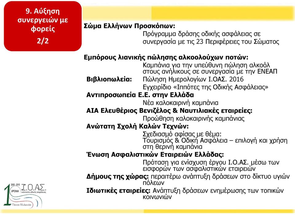 ΕΑΠ Βιβλιοπωλεία: Πώληση Ημερολογίων Ι.ΟΑΣ. 2016 Εγχειρίδιο «Ιππότες της Οδικής Ασφάλειας» Αντιπροσωπεία Ε.Ε. στην Ελλάδα Νέα καλοκαιρινή καμπάνια ΑΙΑ Ελευθέριος Βενιζέλος & Ναυτιλιακές εταιρείες: