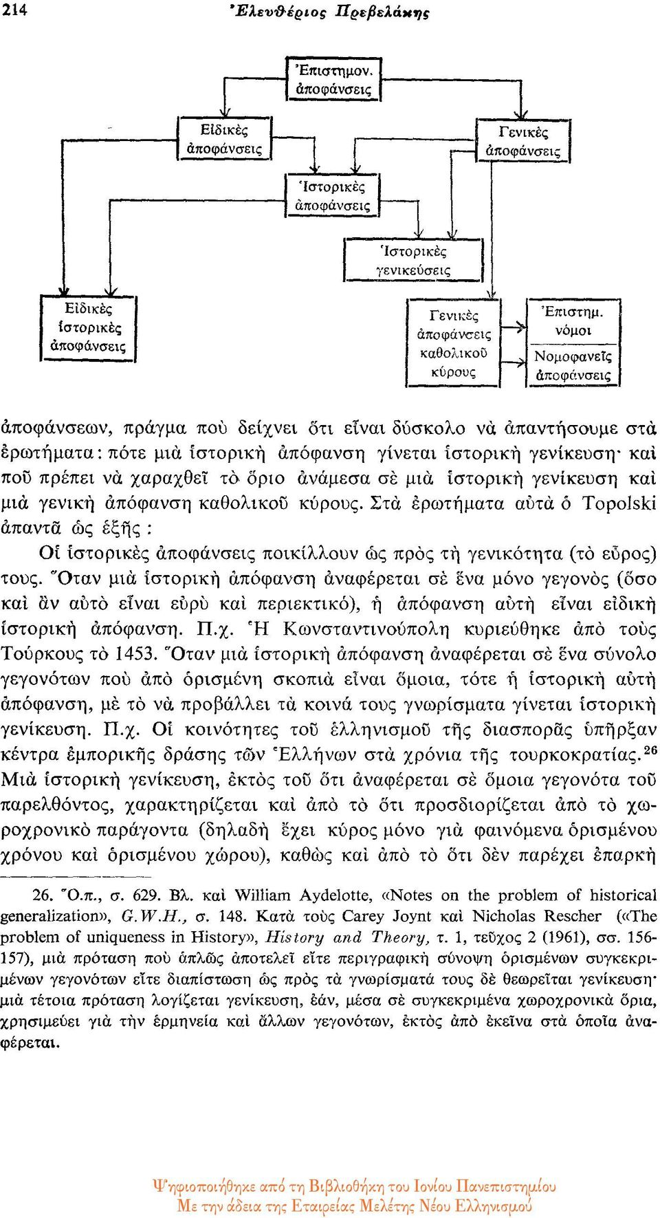 νόμοι Νομοφανείς αποφάνσεις αποφάνσεων, πράγμα που δείχνει ότι εϊναι δύσκολο να απαντήσουμε στα ερωτήματα: πότε μια ιστορική απόφανση γίνεται ιστορική γενίκευση και που πρέπει να χαραχθεί το όριο