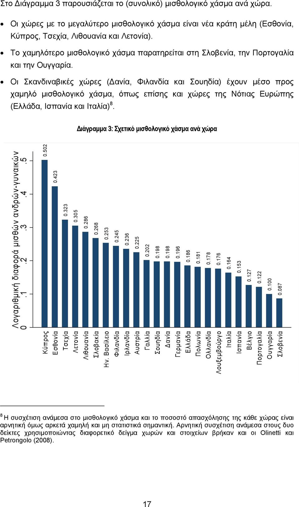 Οι Σκανδιναβικές χώρες (Δανία, Φιλανδία και Σουηδία) έχουν μέσο προς χαμηλό μισθολογικό χάσμα, όπως επίσης και χώρες της Νότιας Ευρώπης (Ελλάδα, Ισπανία και Ιταλία) 8.