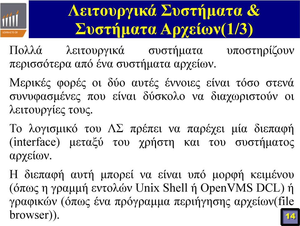 Το λογισμικό του ΛΣ πρέπει να παρέχει μία διεπαφή (interface) μεταξύ του χρήστη και του συστήματος αρχείων.