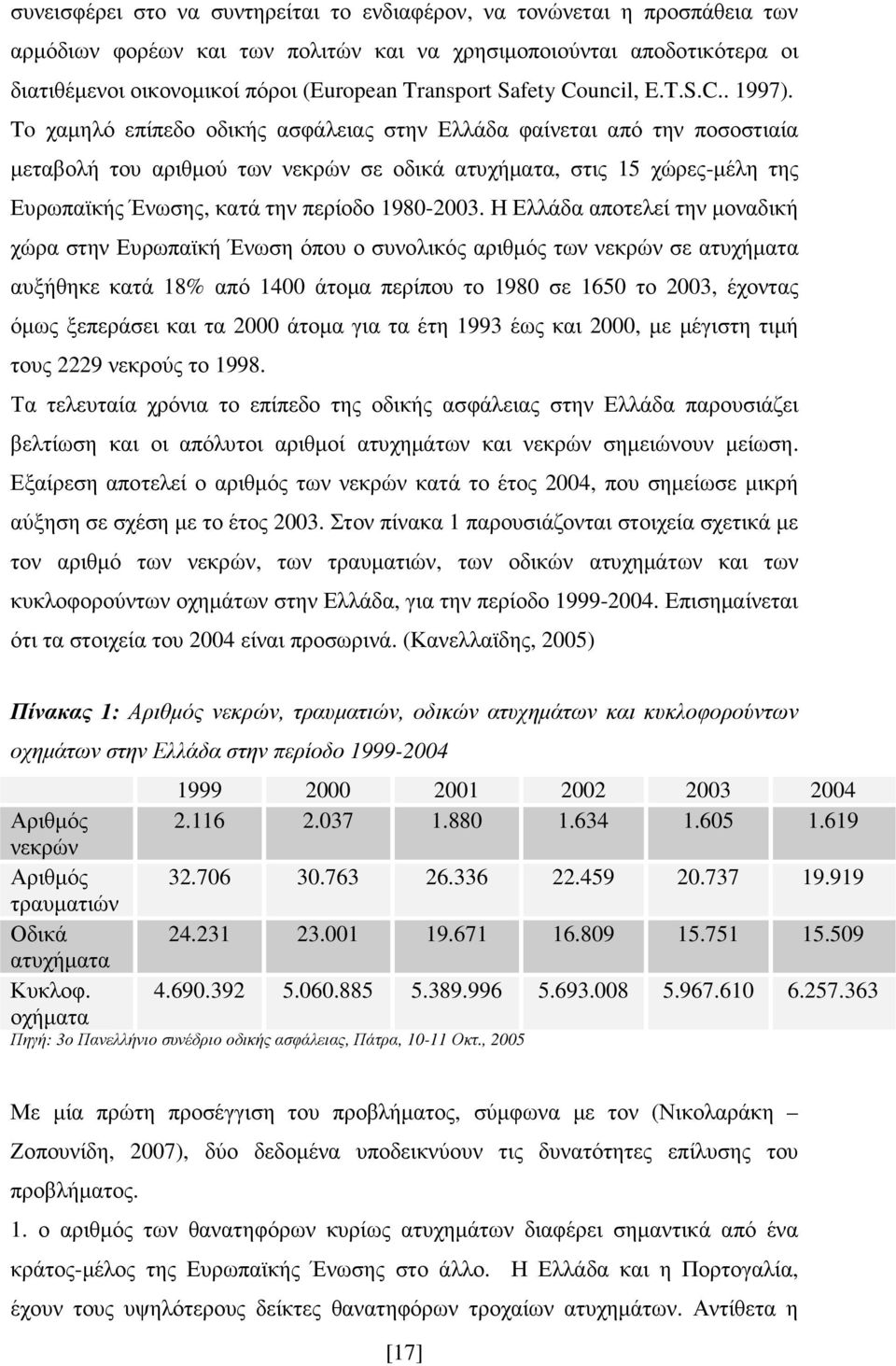 To χαµηλό επίπεδο οδικής ασφάλειας στην Ελλάδα φαίνεται από την ποσοστιαία µεταβολή του αριθµού των νεκρών σε οδικά ατυχήµατα, στις 15 χώρες-µέλη της Ευρωπαϊκής Ένωσης, κατά την περίοδο 1980-2003.