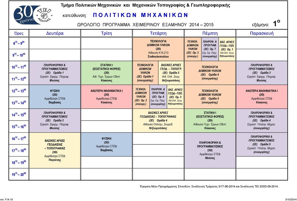 (2Ε) Ομ. 2 ΠΛΗΡΟΦ. & ΠΡΟΓΡΑΜ. ΒΑΣ. ΑΡΧΕΣ ΓΕΩΔ. ΤΟΠ. (2Ε) Ομ. 6 (2Ε) Ομ. 3 Εργ. Εφ. Πληρ. Αιθ.Οπλ. Σκυρ.