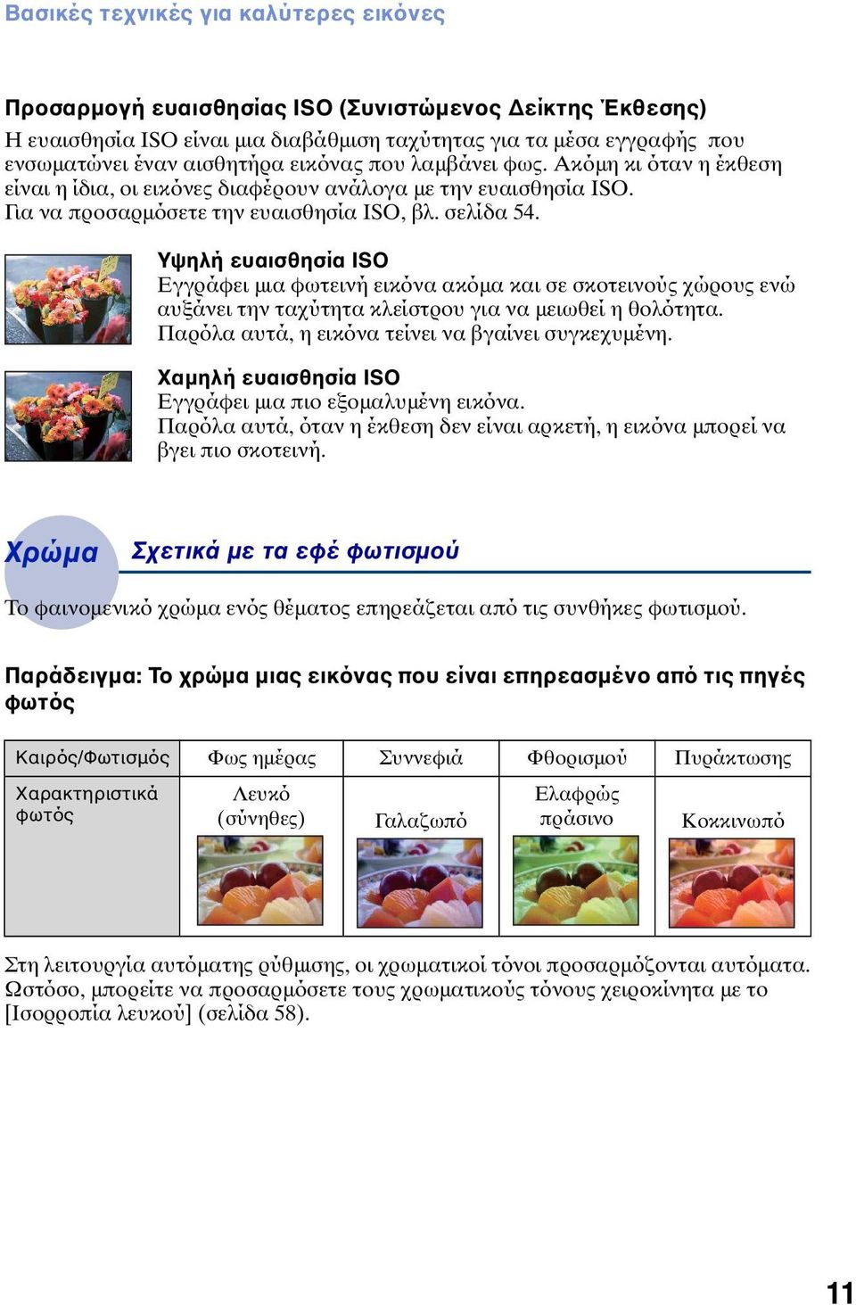 Υψηλή ευαισθησία ISO Εγγράφει μια φωτεινή εικόνα ακόμα και σε σκοτεινούς χώρους ενώ αυξάνει την ταχύτητα κλείστρου για να μειωθεί η θολότητα. Παρόλα αυτά, η εικόνα τείνει να βγαίνει συγκεχυμένη.